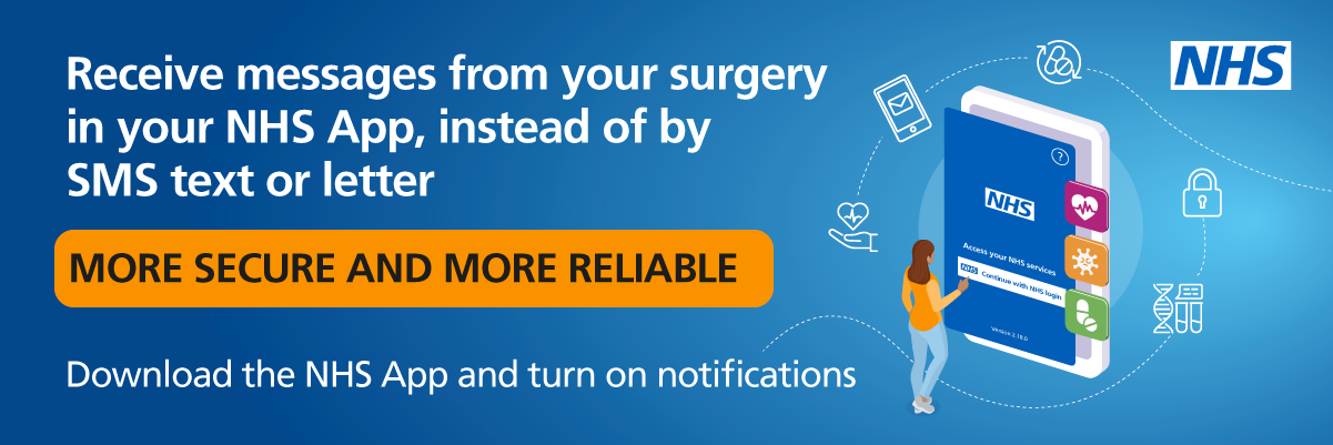 receive messages from your surgery in your nhs app banner lined to nhs app website